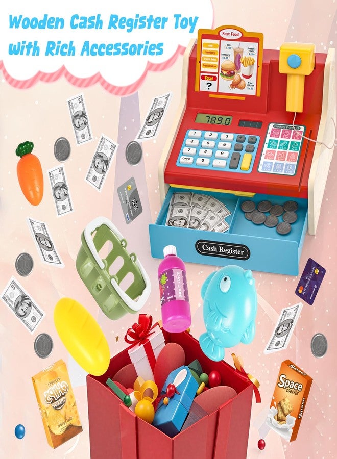 maysida 2026 Wooden Toy Cash Register for Kids,Rechargeable Counting Wood Cash Register Toys, Kids Cash Register with Scanner Realistic for Boy Girl Age 2-4 4-8, Pretend Toy Role-Playing Birthday Ideals Gift - Image 3
